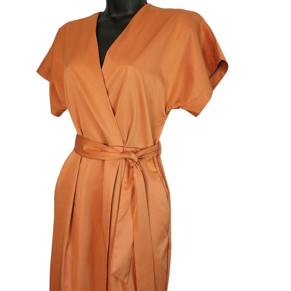 Favlux solid belted faux wrap dress golden yellow size S - Picture 2 of 10